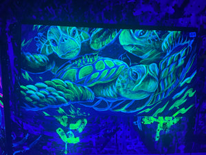 "All the way down" UV reactive hand embellished print