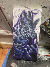 Load image into Gallery viewer, &quot;Purple Party Giraffe&quot; UV reactive hand embellished print