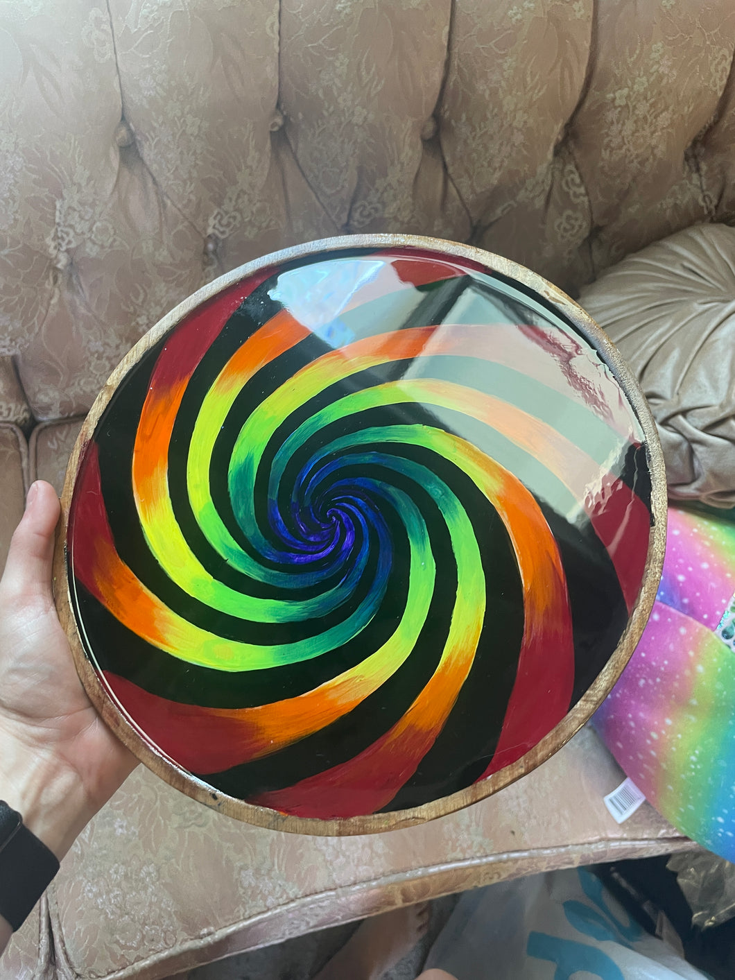 Rainbow Swirl Painted Lazy Susan